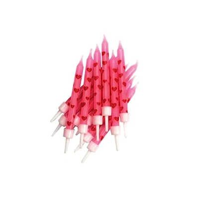 Image of Anniversary House Hearts Candles Pink with Holders Pack of 12