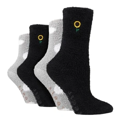 Image of WILDFEET 4 Pack Ladies Bed Socks Cosy Soft Fleece Thermal Slipper Lounge for Women (4 8, Sunflower)