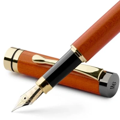 Image of Wordsworth &amp; Black Fountain Pen Set, Luxury Bamboo Wood Extra Fine Nib, Gift Case; Includes 6 Ink Cartridges, Refill Converter Journaling, Calligraphy; Drawing, Smooth Writing [Cherry Wood]