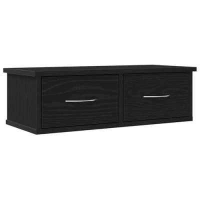 Image of vidaXL Wall Cabinet Shelf Black Oak Finish, Compact Particle Board, Rectangular Mounted with Matte Finish for Living Room/Bedroom Decor