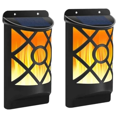 Image of Solar Powered LED Flame Light Wall Mounted Outdoor Garden Patio Lighting Auto On/Off Dusk to Dawn Set of 2