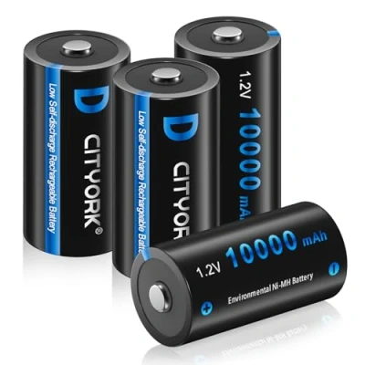 Image of CITYORK Rechargeable D Batteries 10000mAh 1.2V Ni MH High Capacity Size Battery Rated Cell with Storage Box (4 Pack)