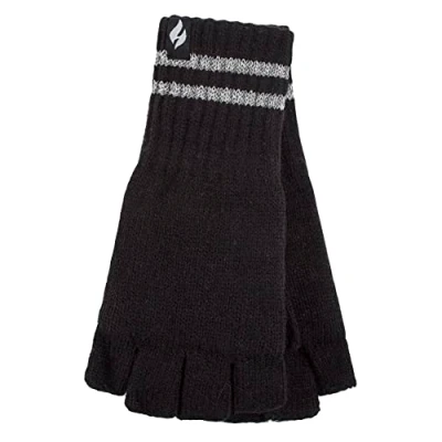 Image of HEAT HOLDERS Mens Knitted Fingerless Reflective Gloves for Winter Thermal Hi Viz Work (One Size, Black)