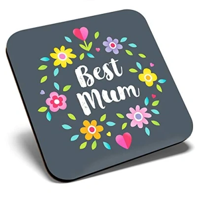 Image of Great Single Coaster Square Best Mum Flowery Pattern Mothers Day Glossy Quality Coasters Tabletop Protection for Any Table Type #44274