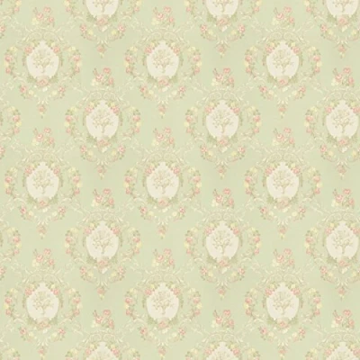 Image of MyTinyWorld Pack of 5 Dolls House Mixed Colour Damask Flower On Green Wallpaper Sheets