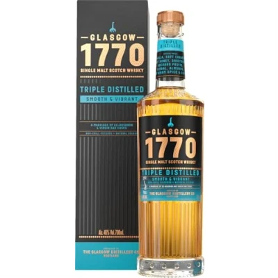 Image of Glasgow 1770 Triple Distilled Single Malt Scotch Whisky, 70cl, 46% ABV. Smooth &amp; Complex, Fully Matured in Virgin Oak Casks and Non chill Filtered Creating a Truly Sophisticated Whisky
