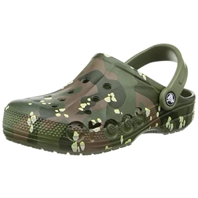 Image of Crocs Unisex Baya Graphic Clog, Army Green, 3 UK