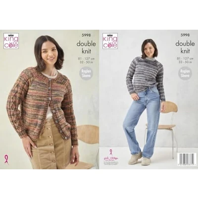 Image of King Cole Ladies Double Knit DK Knitting Pattern Raglan Sleeve Sweater &amp; Cardigan (5998), 32&#039;&#039; 50&#039;&#039;