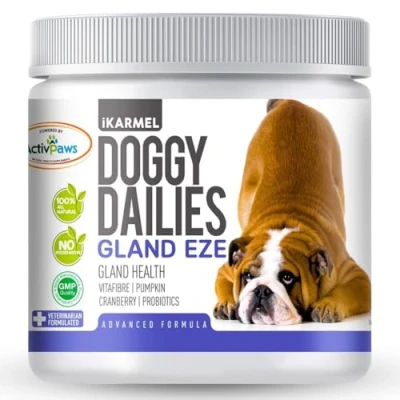 Image of Doggy Dailies Advanced Anal Gland Support Chews for Dogs No Scoot Pet Supplements Fibre Supplement With Pumpkin Powder Dog Digestion Formulated by Vets 60