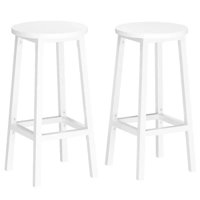 Image of VASAGLE Bar Stool Set of 2 Round Chair High Kitchen Seat Steel Frame Height 65 cm Easy Assembly