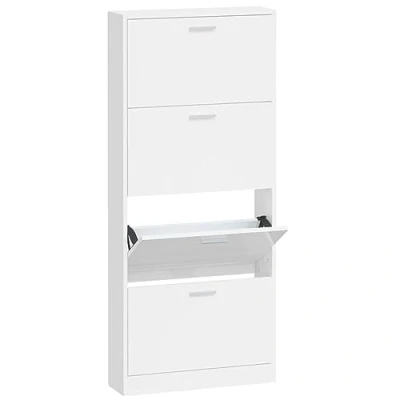 Image of vidaXL High Gloss White Shoe Cabinet, 59x17x150 cm Engineered Wood Rack with 4 Drawers for Hallway, Living Room Storage