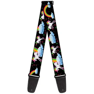Image of Buckle Down Guitar Strap Unicorns Rainbows Stars Black 2 Inches Wide