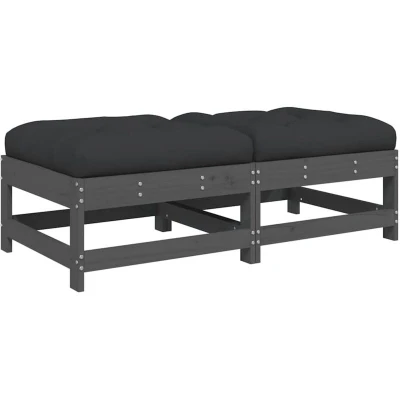 Image of vidaXL Garden Footstools with Cushions 2pcs Grey Solid Wood Pine