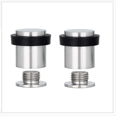 Image of EVI Herrajes Pack of 2 Door Stops 25 x 27 mm Threaded Base Black Rubber Stainless Steel Matte Finish Includes Screw + Fixing Plug Model 040811CBAM