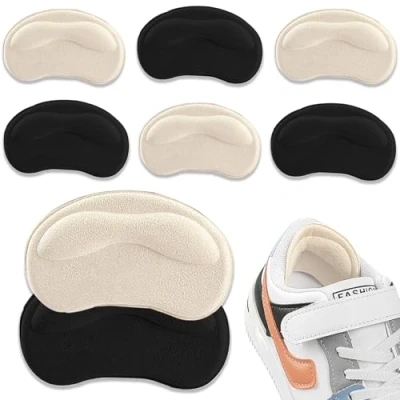 Image of zoerbufan 4 Pairs Heel Cushion Inserts, Sport Shoes Self Adhesive Anti Slip for Too Big, Foot Cushions Pads Shoe Inserts Women Men, Improve Fit (Black and Beige)
