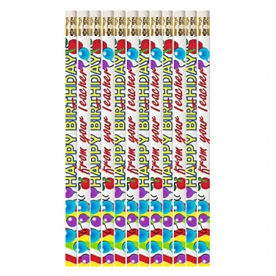 Image of 12 x Happy Birthday From Your Teacher HB Pencils with Erasers. Perfect Class Gift/Present