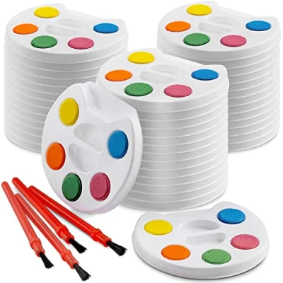 Image of Mini Water Colour Paints Sets Kids (Bulk Pack of 24) 5 Watercolour Paints, Paint Palette Tray and Paintbrush for Art Party Favours, Prizes, Bag Fillers Kids, Supplies