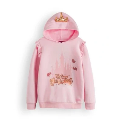 Image of Disney Princess Girls Hoodie Kids Pink Graphic Hooded Sweatshirt with 3D Crown Ruffled Arm Hem The Good Fairies Apparel Sweater Magic Gold Glitter Film Movie Cartoon Character Merchandise Gift