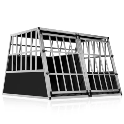Image of CADOCA® Cat &amp; Dog Travel Crate For Car Animal Carrier Transport Box Cage Robust, Lockable, Aluminium Pet Trunk Boot 97x90x70cm XXL