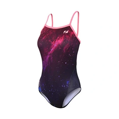 Image of ZONE3 Women&#039;s Cosmic 2.0 Colour Blast Strap Back Swimming Costume, Fluro Pink, 30