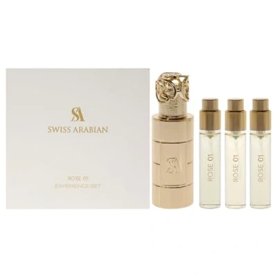 Image of Swiss Arabian Perfumes &quot;Rose 01&quot; EDP Spray for Unisex Majestic blend of Rose, Floral, Fruity Fragrance Long Lasting Personal 4 Pc Mini Gift Set 3 x 10ml Perfume Spray, 1 Metal Case