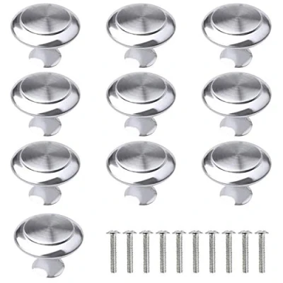 Image of 10 PCS Cabinet Door Knobs, Silver Knobs Kitchen Cupboard Round Pull Handles Chrome Handle Metal Drawer for Bathroom Wardrobes Dresser Doors Furniture