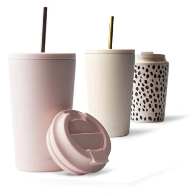 Image of MAMEIDO Insulated Tumbler with Straw and Lid 470ml Leakproof Travel Mug BPA Free, Coffee Cup for Hot &amp; Cold Drinks (Blush Kissed, 0,47l)