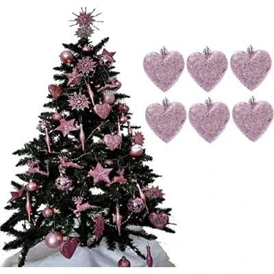 Image of UKDeals Direct® BLUSH PINK COLLECTION CHRISTMAS DROPLET BAUBLES TREE DECORATIONS GLITTER MATT ICICLES (Pack of 6 Heart 8cm)
