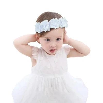 Image of Fmeida Baby Girls Headband Elastic Soft Flower Headbands Hair Accessories for Newborn Infant Toddler Stretchy Floral Little Girl Kids (White)