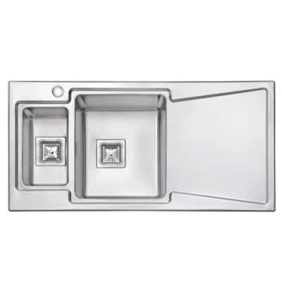 Image of JASSFERRY Brilliant Inset Kitchen Sink 1.2 mm Thickness Stainless Steel One Half 1.5 Large Rectangle Bowl Right Hand Drainer Square Strainer Plug Waste Pipe Kit