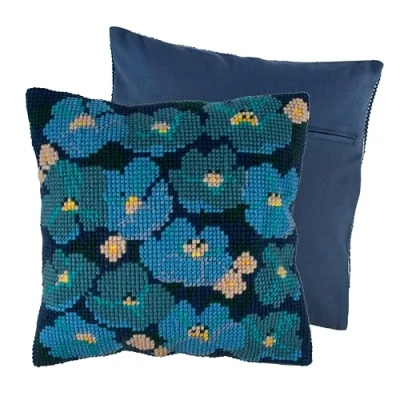 Image of Trimits Cross Stitch Cushion Kit, Back Included, Pre Printed Canvas, Yarn and Needle Included 40 x 40cm (15.75 15.75in), Modern Floral