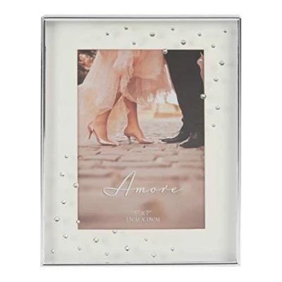 Image of Amore Silver Plated Box Photo Frame with Crystals Detail 5&quot; x 7&quot;