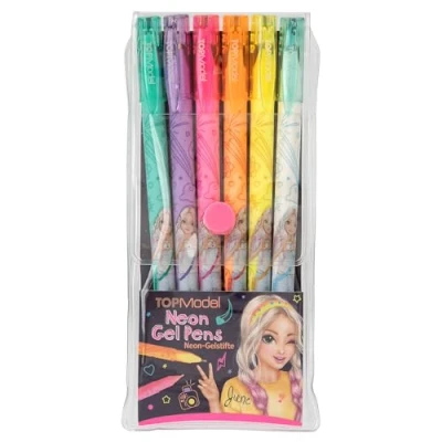 Image of Depesche 12229 TOPModel Neon Gel, Set of 6 Pens in Turquoise, Purple, Pink, Yellow, Orange and White, for Writing on Dark Paper