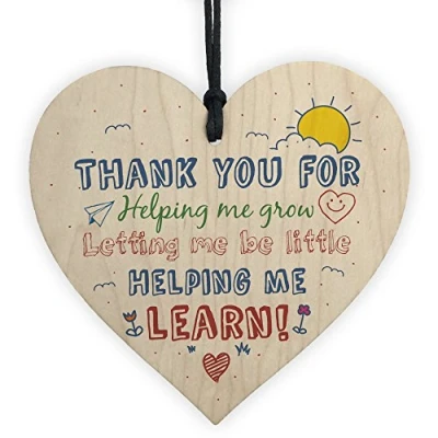 Image of RED OCEAN Nursery Preeschool Teacher Teaching Assistant Gift Wooden Hanging Heart Thank You Leaving Present
