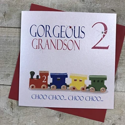 Image of White Cotton Cards Neon Range Train, Gorgeous Grandson Choo.Choo Choo Handmade Boys Birthday Card, ngs2