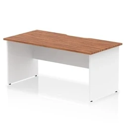 Image of Impulse 1600 x 800mm Scalloped Edge Straight Office Desk Walnut Top White Panel End Leg