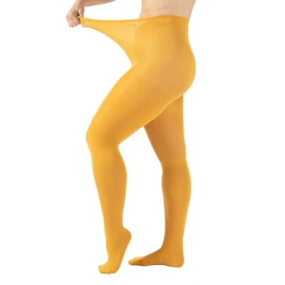 Image of CALZITALY Plus Size Opaque Tights, Curvy Extra Large Pantyhose, 60 DEN, L, XL, 2XL, 3XL, 4XL, Blue, Black, Made in Italy (4XL, Ochre)
