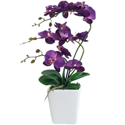 Image of YSZL 15&quot; Tall Artificial Silk Phalaenopsis Orchid Flower Plant Pot Arrangements (Dark Purple)