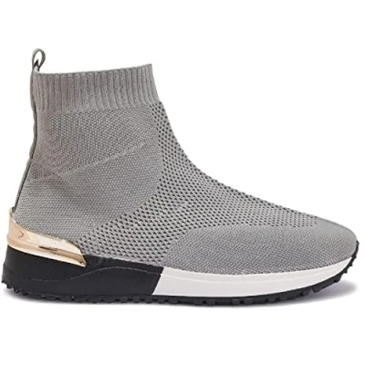 Image of Ladies HI TOP Jogging Pumps Shoes Trainers Womens Slip ON Sock Wedge Sneakers SZ Grey
