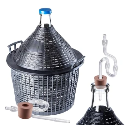 Image of KADAX Glass Demijohn 25L, Transparent Carboy with Plastic Fermentation Airlock, Rubber Cork and Basket for Wine Making Beer Brewing