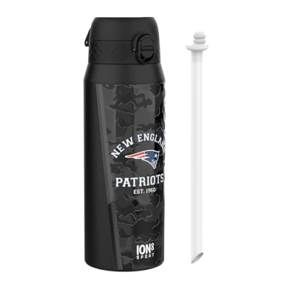 Image of Ion8 NFL Patriots Sports Thermal water Bottle with Removable Straw, 750ml/24oz, Leak proof Vacuum Insulated Drinking Bottle, Easy to Open, Secure Lock, Dishwasher Safe, Flip Cover, Metal