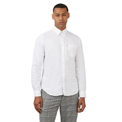 Image of Ben Sherman Mens Oxford White Casual Button Up Shirt