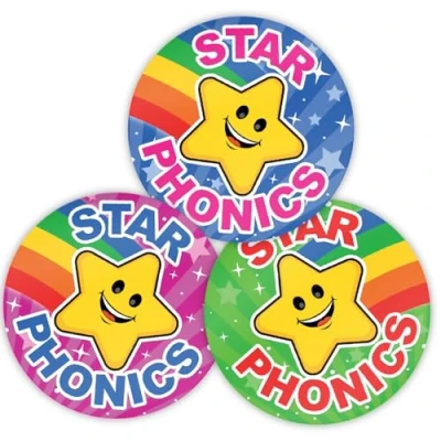 Image of Stone Melon School Reward Stickers 144 Phonics Star 30mm Round Awards Nursery Teachers Parents Children Kids