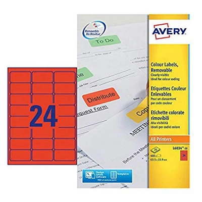Image of Avery TS 190099 L6034 20 Label, Red, Pack of 480