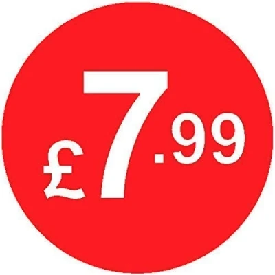 Image of Pack of 500 20mm Price Stickers/Labels Choose from 10p to £95 Bright Red Many Prices (£7.99 Red)