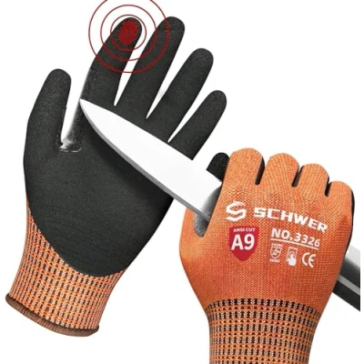 Image of Schwer ProGuard Highest Level Cut Resistant Work Gloves PR3326 for Extreme Protection，Level 9 with Reinforced Thumb,Non Slip,Breathable,Durable,Touch screen,PFAS Free,Orange 1 Pair（XL）