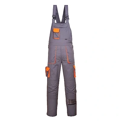 Image of Portwest TX12 Men&#039;s Texo Contrast Bib and Brace Work Overalls Workwear Dungarees with Elasticated Back Storage Pockets Grey, 4X Large