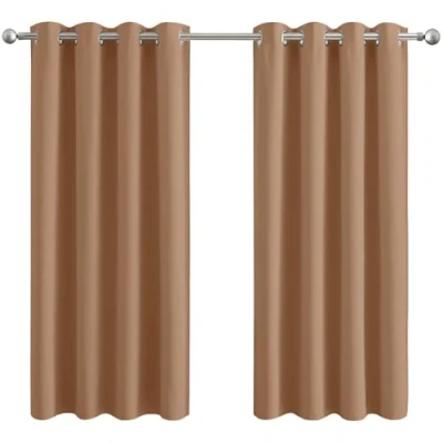 Image of Aspire Homeware Blackout Curtains for Living Room Black Out Bedroom Eyelet Thermal Insulated Super Soft Ring Top Short Beige Kitchen Curtain Pair Panel, 66 x 54 inch Drop + Tiebacks