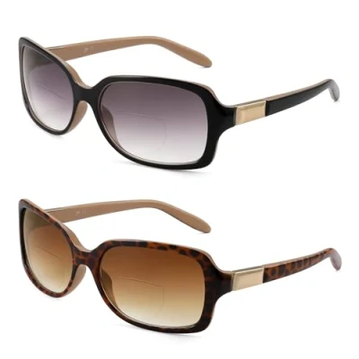 Image of JM Classic Bifocal Reading Glasses Square Stylish Gradient Sunglasses Readers for Women +2.0 Black+Tortoise