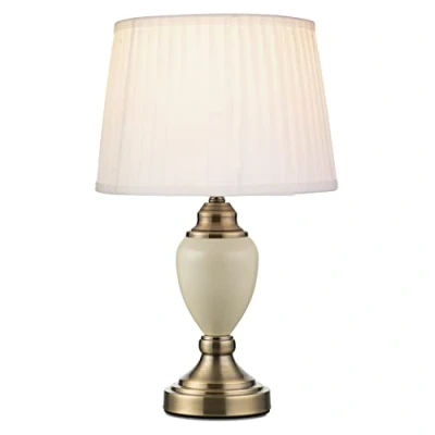 Image of Lighting Supermarket Malham Small Touch Control Table Lamp with Ivory Pleated Shade Cream &amp; Brass
